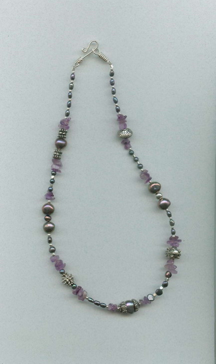 amethyst, silver and pearls